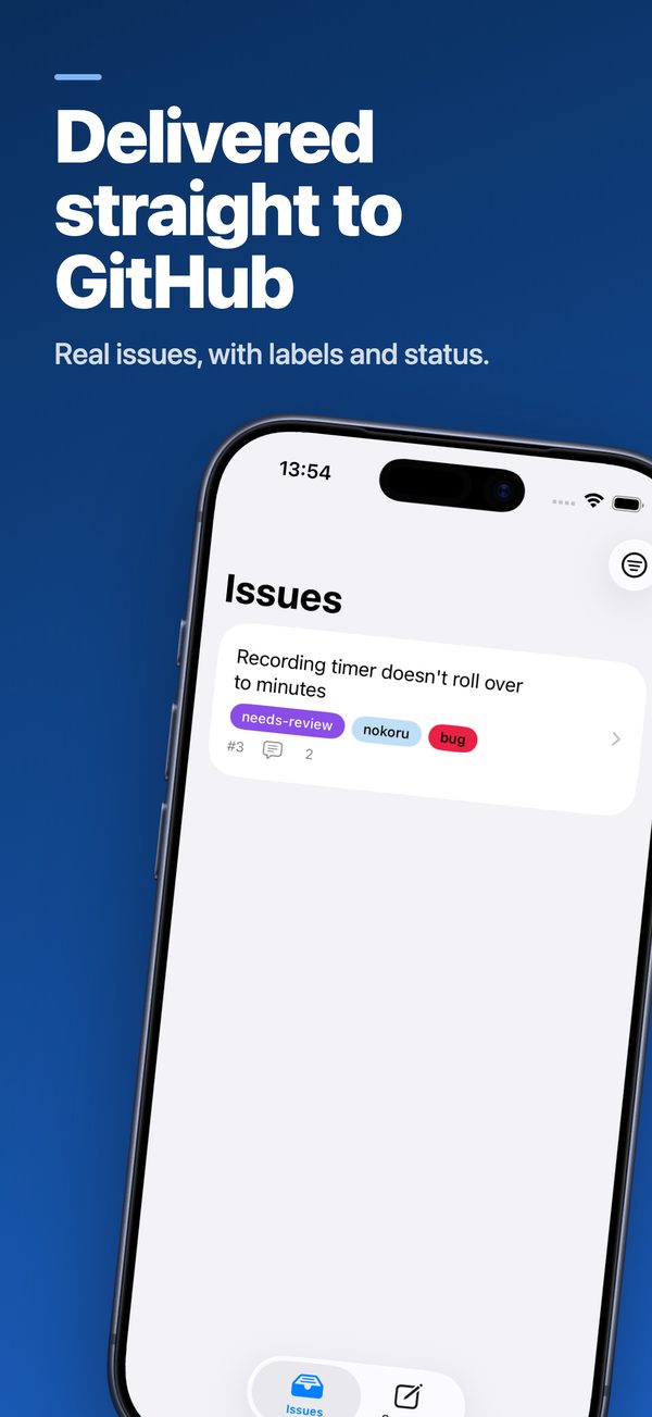 Todoke Issues list — delivered straight to GitHub, with labels and status